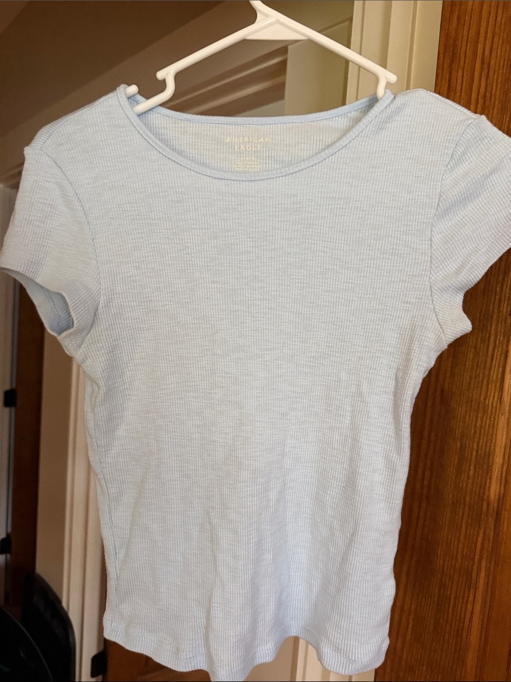 American Eagle Outfitters Light Blue Ribbed Crewneck Tee